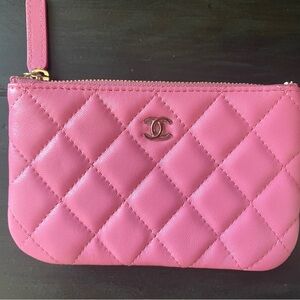New Chanel Mini O Case Pink Yellow Lambskin w Rainbow Hardware 21C